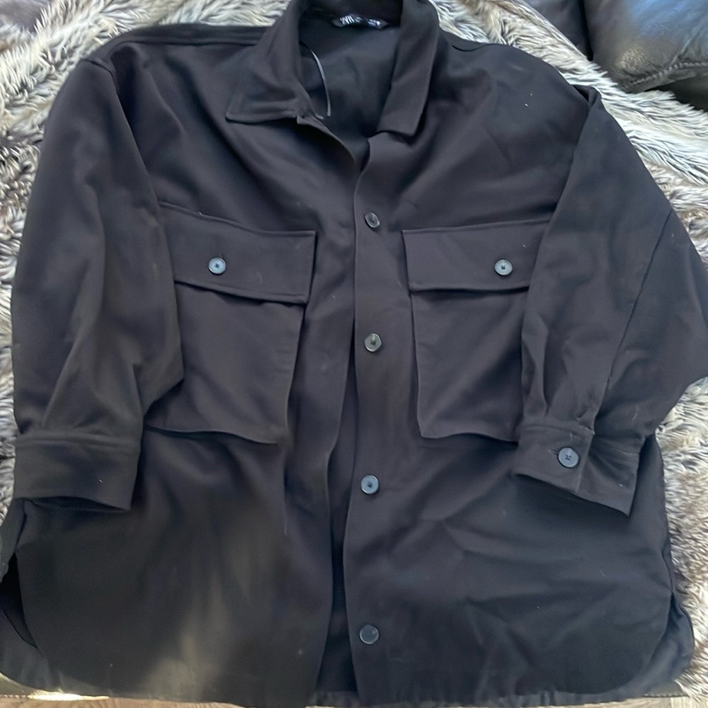 Zara Oversized Black Jacket, Pockets, Multi-Season, Large, Like New